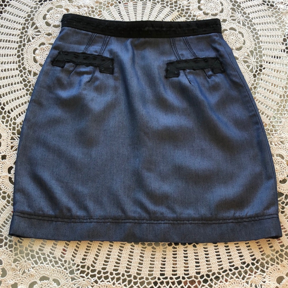 Z Spoke Denim Pencil Skirt Exposed Back Zipper